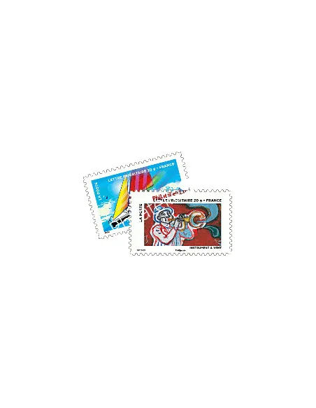 Timbres autocollants d'entreprise : Voilier et Instrument à vent issus du carnet Le timbre fête l’air