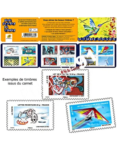 Carnet de timbres autoadhésifs n° 889 à 900 (BC889) - la fête du timbre - Le timbre fête l'air