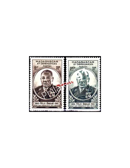 Timbres de Madagascar n° 298 à 299, Gouverneur-Général Eboué, collection timbres colonies
