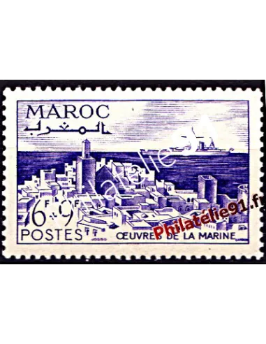 Timbre du Maroc n° 269,œuvres de la Marine, Cuirassé Richelieu, timbres des colonies