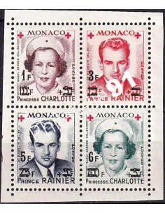 MONACO - n° 379A à 382A ** (Bloc de 4 issu du BF n° 4A) - Princesse Charlotte et Prince Rainier - Surchargés (250424-5)