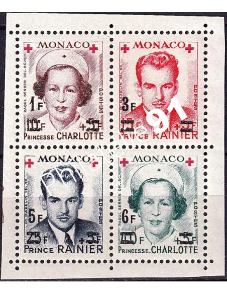 MONACO - n° 379A à 382A ** (Bloc de 4 issu du BF n° 4A) - Princesse Charlotte et Prince Rainier - Surchargés (250424-5)
