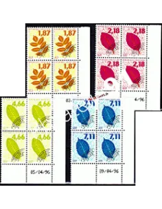 Timbres de France préoblitérés avec coins datés n° 236 à 239 - Feuilles d'arbres
