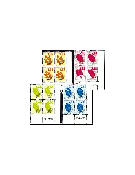 Timbres de France préoblitérés avec coins datés n° 236 à 239 - Feuilles d'arbres