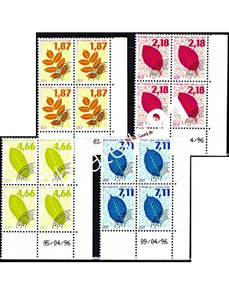 Timbres de France préoblitérés avec coins datés n° 236 à 239 - Feuilles d'arbres