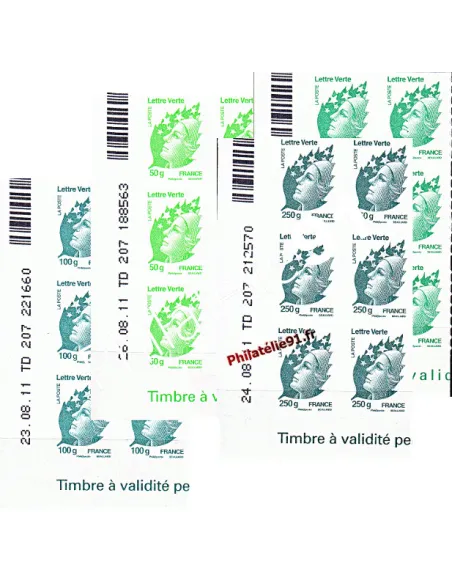 Timbres de France - Les 4 Marianne "Lettre verte" - Octobre 2011
