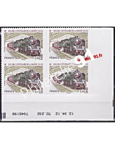 Timbre autocollant d'entreprise n° 711 : Centenaire de la Pacific 231 K8Bloc de 4 timbres avec coin daté : 12.04.12