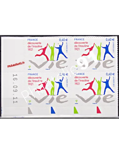 Coin daté.Timbre autoadhésif d'entreprise "Découverte de l'Insuline"