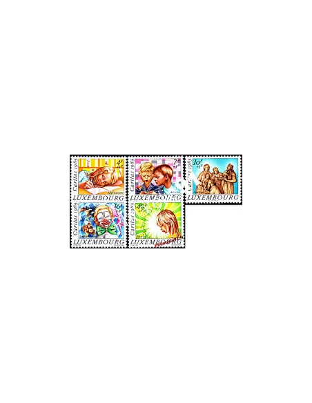 Timbres du Luxembourg n° 1088 à 1092  - Œuvre de Charité. Jeux de physionomie des enfants et Nativité