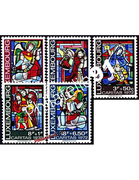 Timbres du Luxembourg n° 803 à 807 - Vitraux de la cathédrale de Luxembourg. Noël