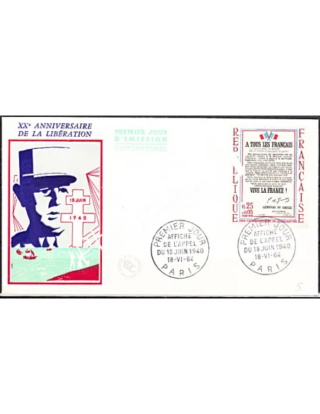 Enveloppe 1er jour - appel du 18 juin 1940. Thématique : DE GAULLE