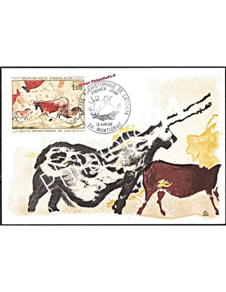 Carte maximum 1er jour - Grotte de Lascaux - Thématique: Animaux préhistorique.