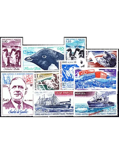 Timbres des T.A.A.F. - Année complète 1980 neuve (poste + poste aérienne)