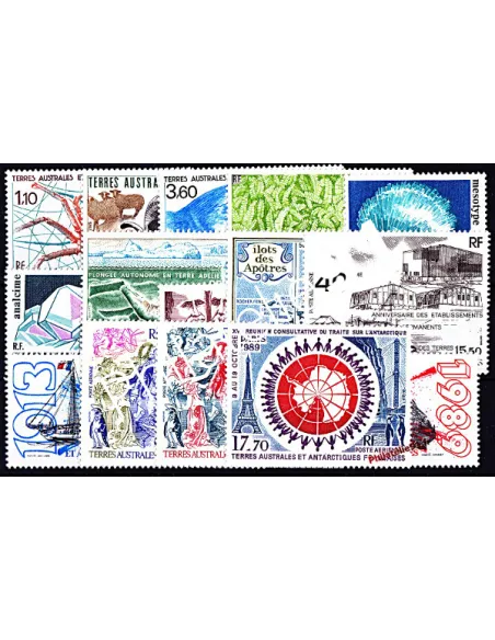 Timbres des T.A.A.F. - Année complète 1989 neuve (poste + poste aérienne)