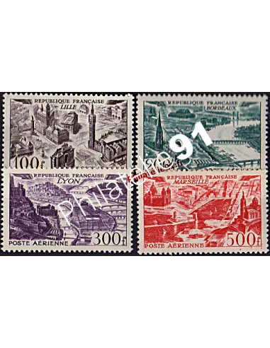 Timbre de Poste Aérienne n° 24 à 27 - Vues stylisées de grandes villes