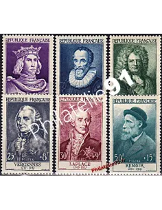 Timbres de France n° 1027 à 1032 - Série Célébrités du XIIe au XXe s.