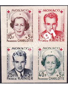 MONACO - n° 334B à 337B ND ** (Bloc de 4 issu du BF n° 3B) - Croix-Rouge - Princesse Charlotte et Prince Rainier (250424-4)