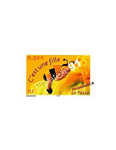 Timbre de France n° 3634 (adhésif n°40) Timbre de naissance "C'est une fille"