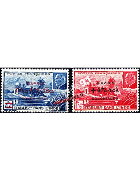 Inde n° 231 et 32 surchargés - Temple et effigie du Maréchal Pétain