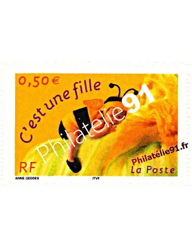Timbre de France n° 3634 (adhésif n°40) Timbre de naissance "C'est une fille"