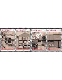 Timbres de Guernesey n° 391 à 394, EUROPA 1987, architecture moderne
