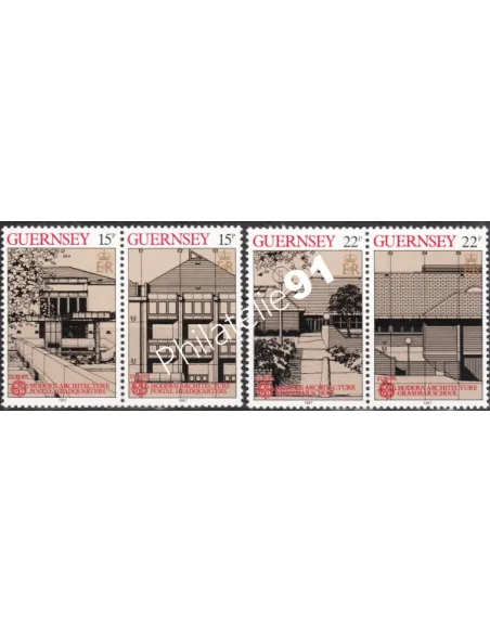 Timbres de Guernesey n° 391 à 394, EUROPA 1987, architecture moderne