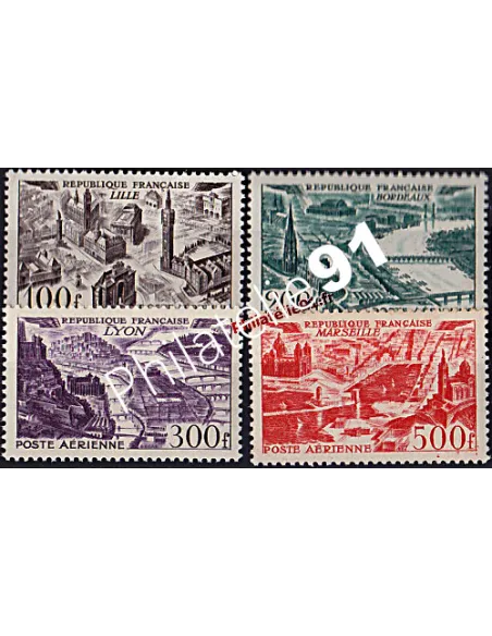 Timbre de Poste Aérienne n° 24 à 27 - Vues stylisées de grandes villes