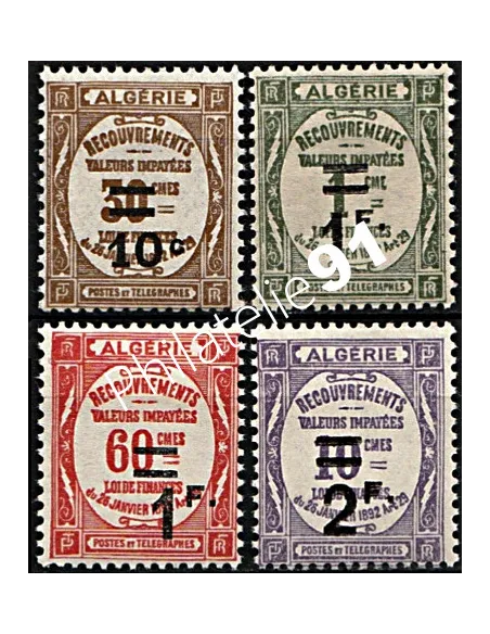 Timbre Taxe d'Algérie, Recouvrement surchargés, timbres ds colonies