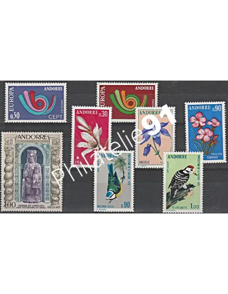 Timbres Andorre français - Année complète 1973 neuve