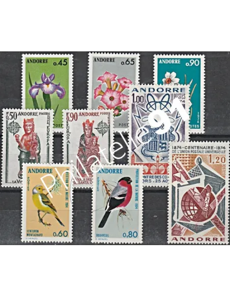 Timbres Andorre français - Année complète 1974 neuve