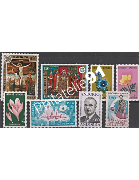 Timbres Andorre français - Année complète 1975 neuve
