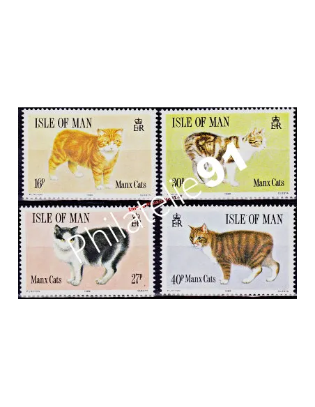Timbres d'Ile de Man n° 393 à 396, chats, collection timbres d'Europe