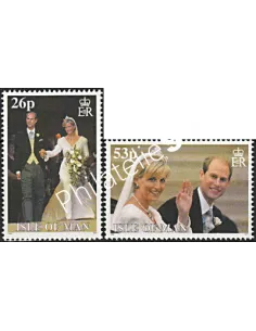 Timbres d'ILE DE MAN n° 868 - 870 - Mariage Royal du Prince Edward avec Miss Sophie Rhys-Jones.
