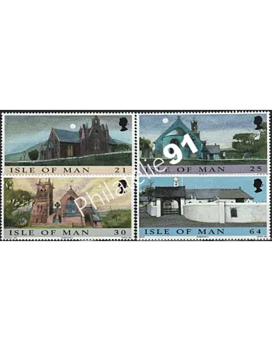 Timbres d'ILE DE MAN n° 871 à 874 - Noël. Eglises