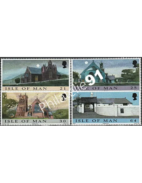 Timbres d'ILE DE MAN n° 871 à 874 - Noël. Eglises