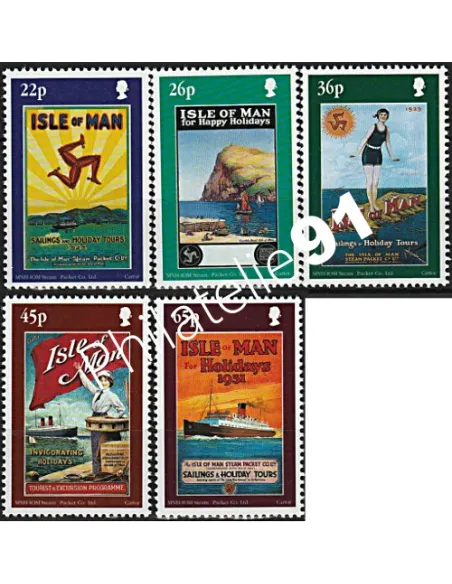 ILE DE MAN - n° 928 à 932 - Affiches anciennes de vacances à Man - Collection timbres europe