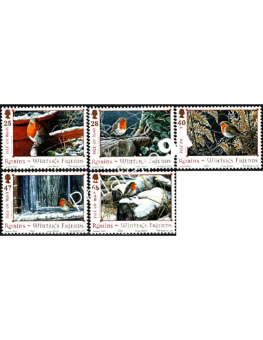 ILE DE MAN - n° 1199 à 1203 - Noël. Rouges-gorges en hiver