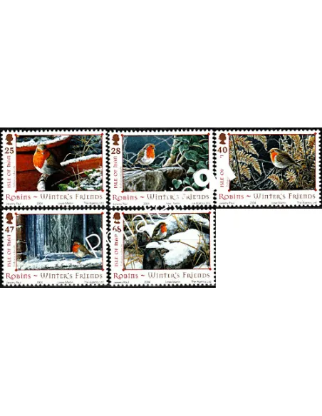 ILE DE MAN - n° 1199 à 1203 - Noël. Rouges-gorges en hiver