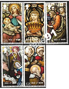 Timbres d'ILE DE MAN n° 1281 à 1285, Noël, vitraux, timbres d'Europe