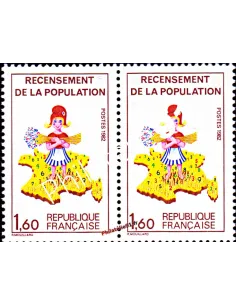 Timbre de France n° 2202a + 2202 - Recensement de la population