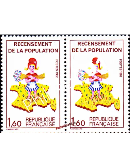 Timbre de France n° 2202a + 2202 - Recensement de la population