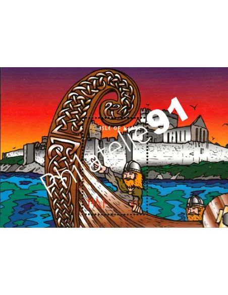Timbres d'ILE DE MAN - BF n° 35. Drakkar de Viking.