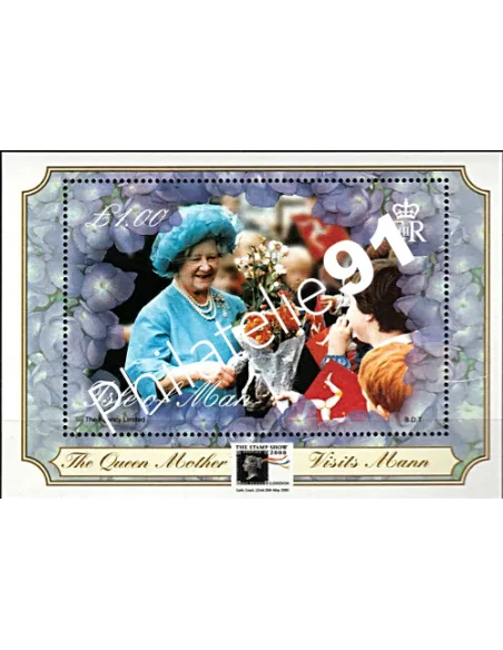 Timbres d'ILE DE MAN - BF n° 43. S.A.R. la Reine Mère Elizabeth. Surcharge "Stamp Show 2000"