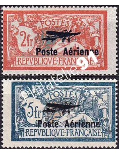 PA n°    1 et 2 * (Timbres signés) - Poste Aérienne - 1er Salon de l'Aviation et de la Navigation - Merson surchargé (250424-16)
