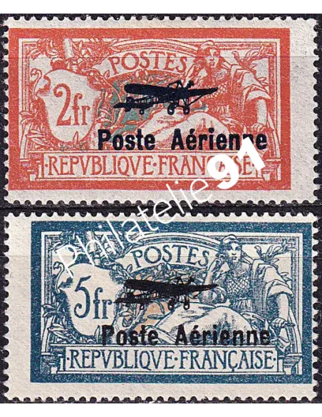 PA n°    1 et 2 * (Timbres signés) - Poste Aérienne - 1er Salon de l'Aviation et de la Navigation - Merson surchargé (250424-16)