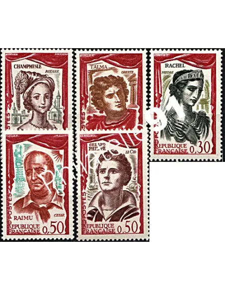 n° 1301 - Comédiens français. Encadrement grenat - Collection Timbres France
