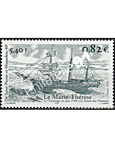 Timbre de Saint-Pierre et Miquelon n° 752, voilier, collection Dom-Tom