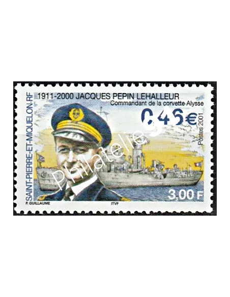 Timbre de St-Pierre et Miquelon n° 756, corvette,  collection Dom-Tom