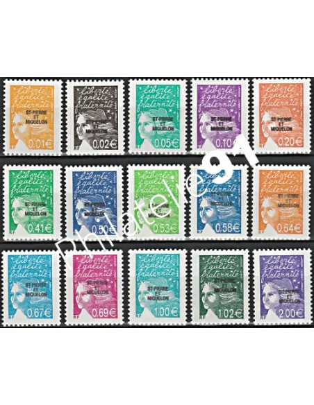 Timbre de St-Pierre et Miquelon n° 758-772, Marianne, Timbres dom tom