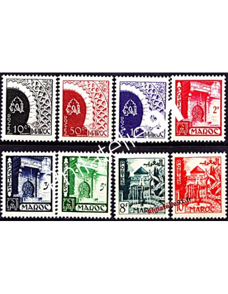 Timbres du Maroc n° 277 à 284. sites, Timbres des colonies françaises